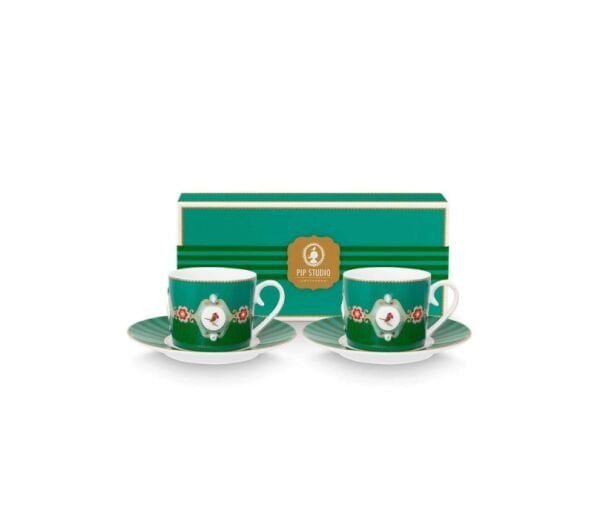 Love Birds Yeşil İkili Çay Fincanı Seti