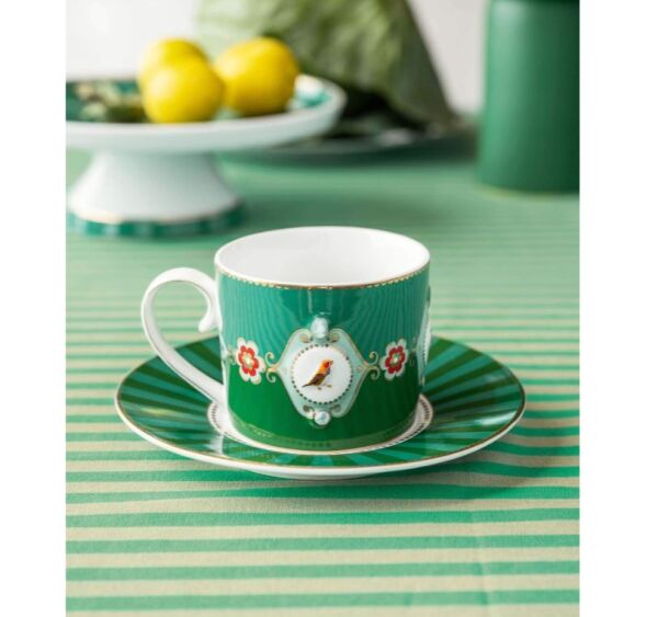 Love Birds Yeşil İkili Çay Fincanı Seti