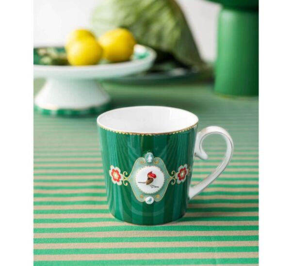 Love Birds Yeşil Çizgili Tek Kişilik Çay Seti 250 ml