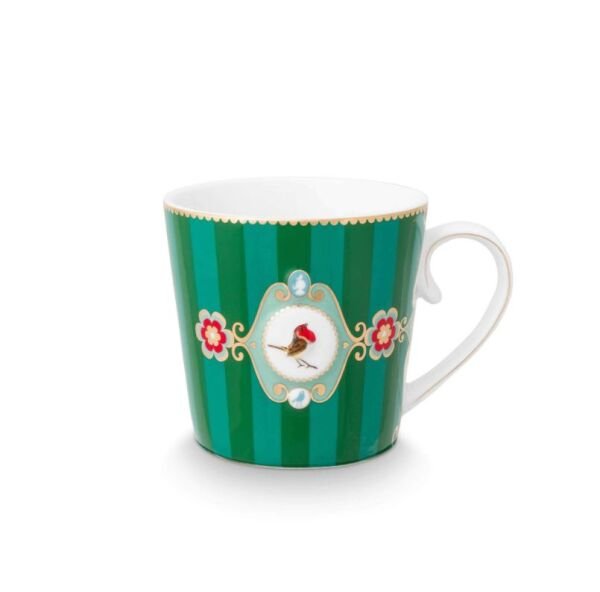 Love Birds Yeşil Çizgili Tek Kişilik Çay Seti 250 ml
