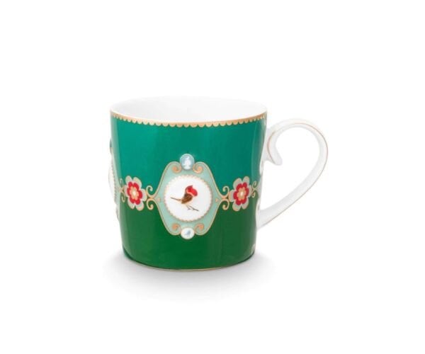 Love Birds Yeşil Renkli Madalyon Desenli Tek Kişilik Çay Seti 250 ml