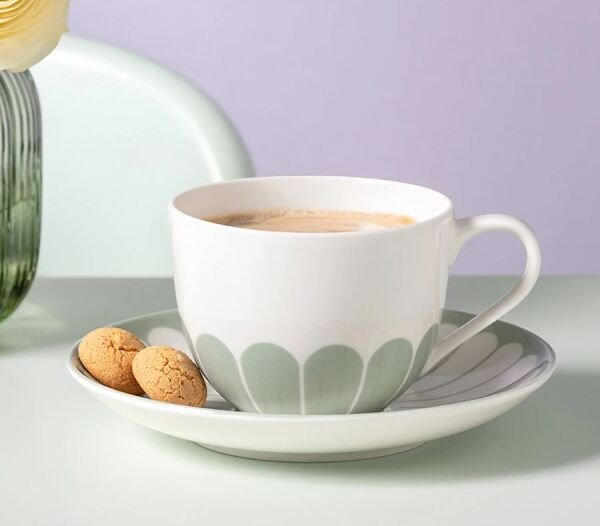 Fleur Vert Yeşil Porselen Kahve ve Çay Fincan Tabağı